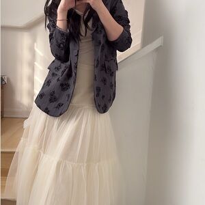 Ee:some cream color linen blend tulle skirt NWOT